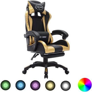 Ігрове крісло vidaXL з RGB LED, підставкою для ніг, регулюванням висоти, шкірозамінник, золоте-чорне