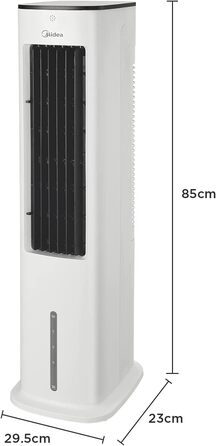 Мобільний кондиціонер Midea з водяним охолодженням, іонізацією та зволоженням, з резервуаром для води 5 л, 355 м³/год, без повітроводу, пульт, 55 Вт, білий