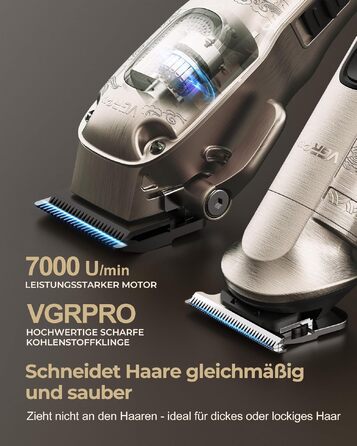 Професійна бездротова машинка для стрижки волосся VGRPRO для чоловіків: набір тримерів для стрижки та моделювання бороди, сріблястий колір