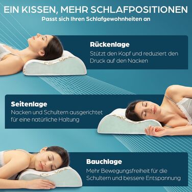Ортопедична подушка для шиї з піни Memory Foam з Aloe Vera, знімний бамбуковий чохол. Для ліжка, при болях у шиї та підтримки хребта