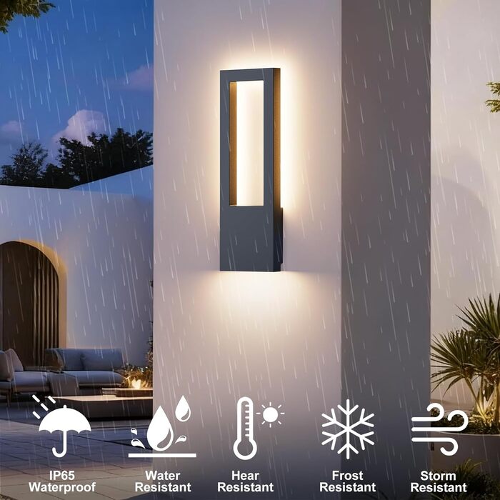 Стіна LED-світильник Aipsun 30W зовнішній, тепле біле світло 3000K, водонепроникний IP65, прямокутний настінний світильник з алюмінію для гаража та коридору, антрацит