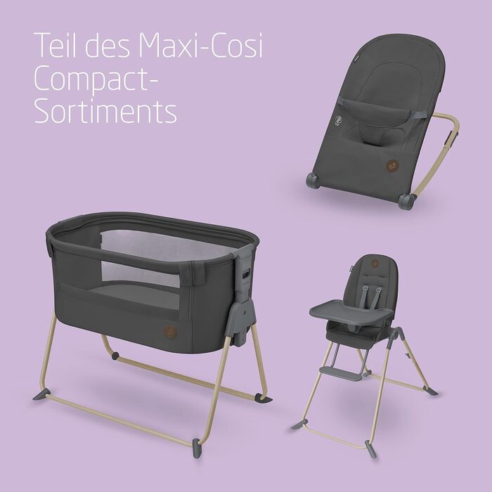 Ліжечко-колиска Maxi-Cosi Tori 2-в-1 для новонароджених, компактне, 0-6 міс., 0-9 кг, 5 рівнів висоти, сітка, колір графіт