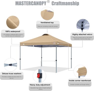 Тент-шатер MasterCanopy 3x3 м з швидким розкладанням, UPF50+, водонепроникний, з сумкою та 4 мішками для піску для кемпінгу, заходів, саду
