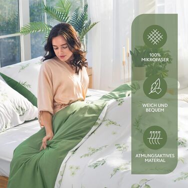 Комплект постільної білизни Dreamzie 4 предмети (2 підковдри 135x200 см, 2 наволочки 80x80 см), принт «Зелені листя»