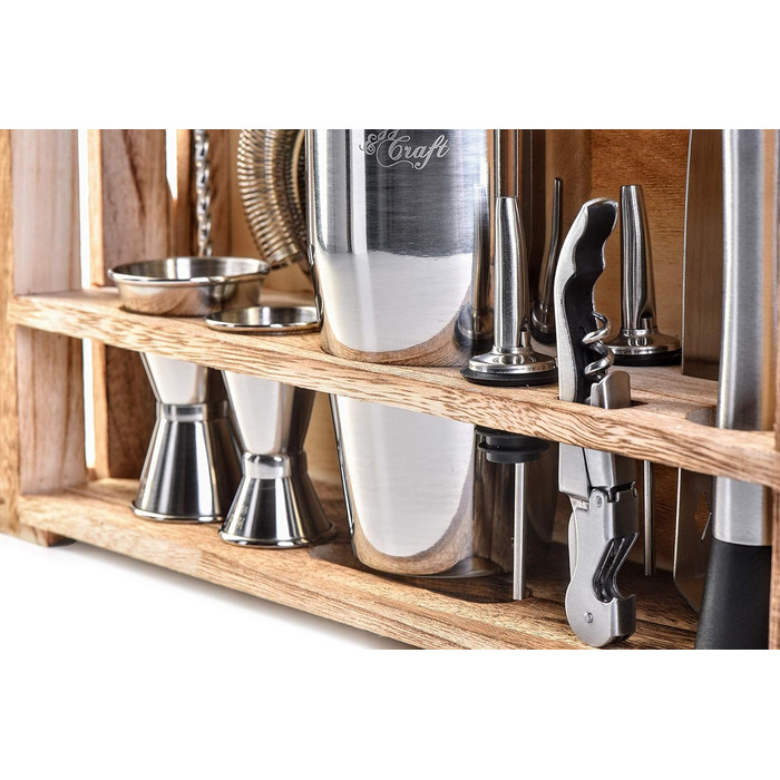 Набір для приготування коктейлів Mixology & Craft Cocktail Shaker Set 11-tlg. з нержавіючої сталі з барним аксесуаром - сріблястий, коричневий, дерево