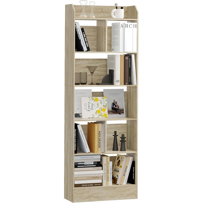 Стильний стелаж для книг Hzuaneri з 6 секціями, білий (Eichenbeige), 24 x 60 x 170 см | Для вітальні, офісу, спальні