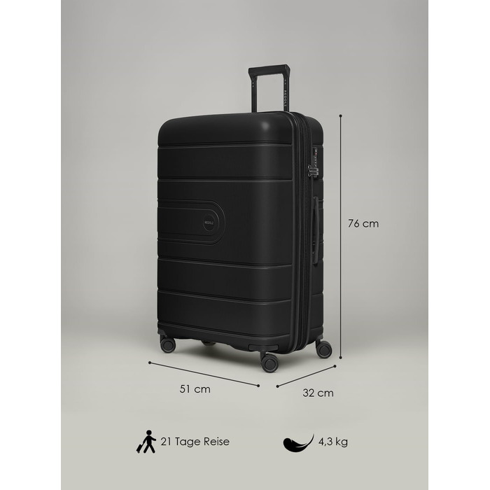 Валіза для подорожей REDOLZ Essentials 11 XL, пластикова, чорна, 76x51x32 см, з TSA-замком та розширенням