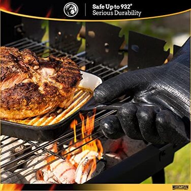 Термостійкі рукавички Mountain Grillers для гриля, вогнетривкі та водонепроникні, до 500°C, 35 см – рукавиці для печі та каструль, антиковзкі, аксесуар для барбекю
