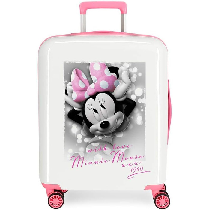 Дитяча валіза Disney Minnie, 37x55x20 см, ABS, з кодовим замком, 4 подвійні колеса, 38,4 л, біла з малюнком Мінні Маус