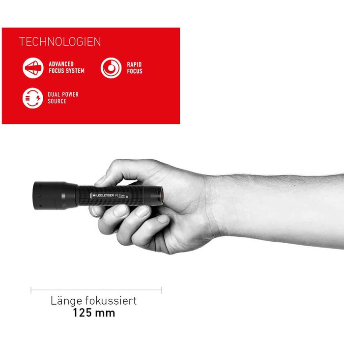 Ліхтарик Ledlenser P5 Core компактний LED, 150 лм, фокусування, 1x AA, 90 м, з батарейкою, акумуляторний