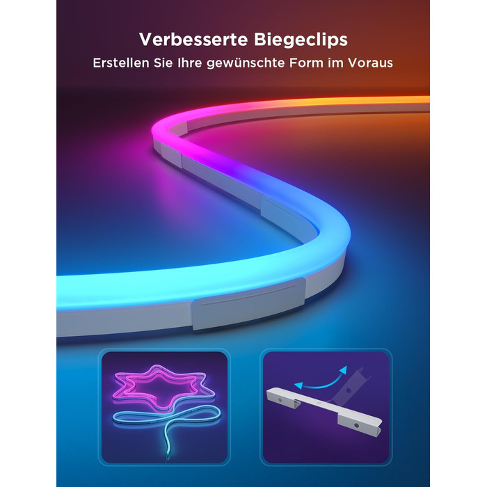 Гнучка неонова LED стрічка Govee Neon Rope Light 2, RGBIC підсвітка з можливістю створення DIY дизайну, чорна, 5м