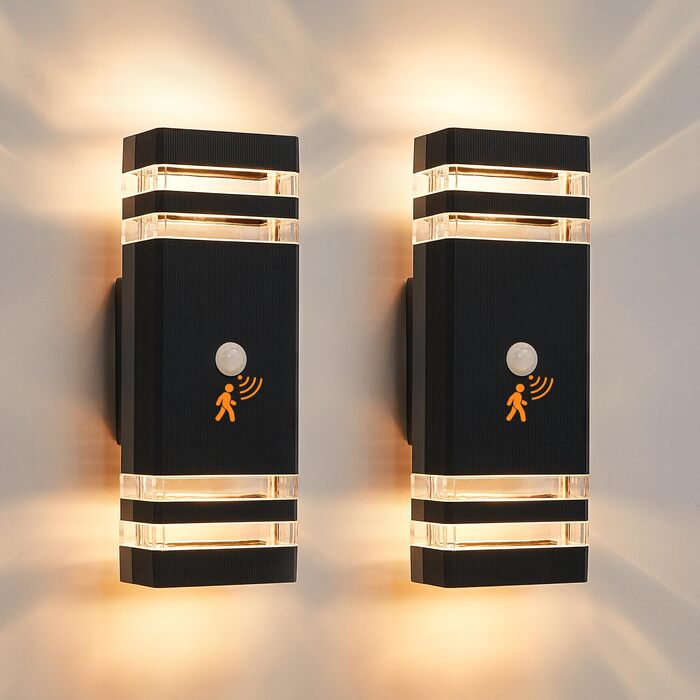 Стіна світильник зовнішній LED GU10 з датчиком руху, IP65, Up Down підсвітка для дому, антрацит (набір 2 шт, чорний)