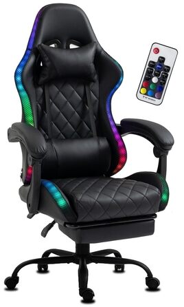 Ігрове крісло Delman Gaming з RGB LED підсвіткою, підставкою для ніг та металевою основою, чорне (02-0055)