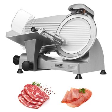 Електричний професійний слайсер для м'яса та сиру VEVOR, нарізка для продуктів 340 Вт, сталевий ніж 20,32 см, регулювання товщини 0-15 мм