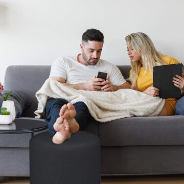Комплект: круглий журнальний стіл з пуфом Relaxdays, скло і метал, 40х40 см, чорний, компактний
