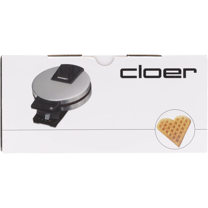 Вафельниця Cloer 189 для серцевидних вафель, подвійне антипригарне покриття, 930 Вт, діаметр 16 см, важкі пекарські пластини, звуковий і світловий сигнал, корпус із нержавіючої сталі