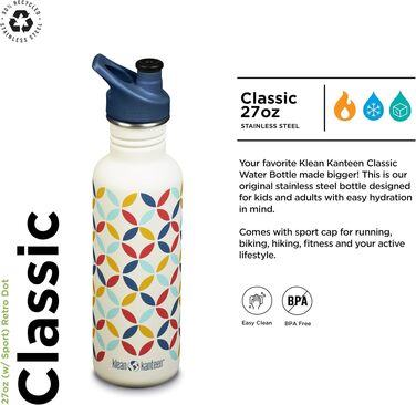 Спортивна пляшка для води Klean Kanteen Classic Retro-Punkt, сталева, 800 мл