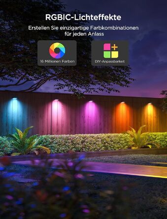 Розумні вуличні стінові світильники Govee Outdoor Wall Lights, RGBWIC, водонепроникні IP65, комплект 12 шт.