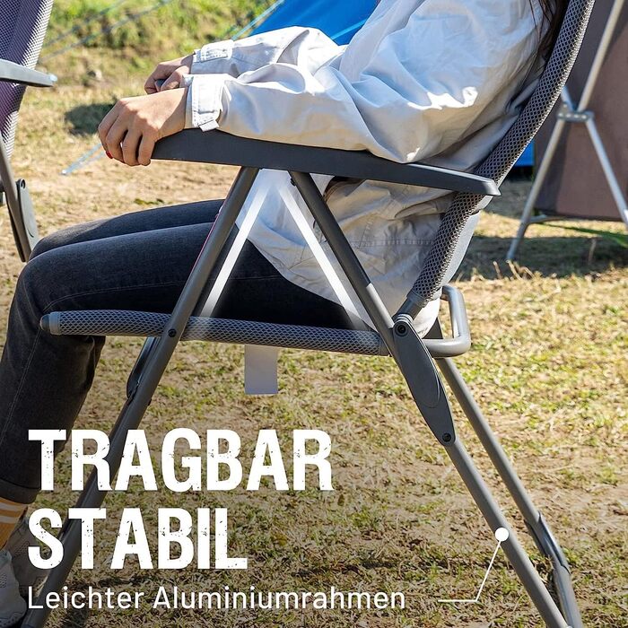Складаний кемпінговий стілець TIMBER RIDGE з високою спинкою, регульований, м'який, 7 положень, для кемпінгу, саду, балкона, навантаження до 150 кг, сірий