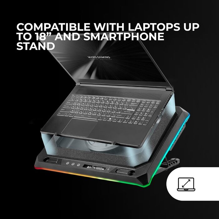Охолоджуюча підставка для ноутбука Mars Gaming MNBC-Ultra, 140мм вентилятор, RGB Chroma, 5 рівнів нахилу, для ноутбуків до 18