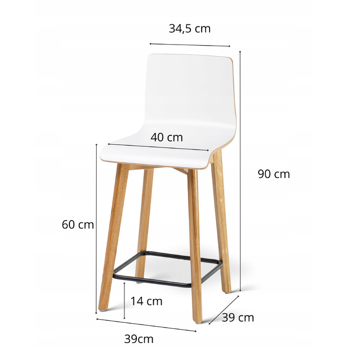 Барний стілець Hoker Deltachairs, білий/дуб, дерево, 90 см