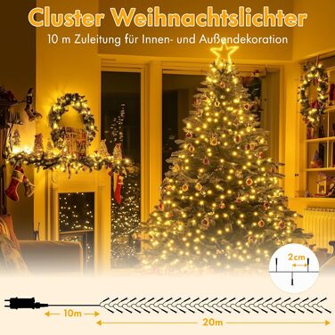 Світлодіодна гірлянда MAGGIFT Cluster 20м, 1000 LED, теплий білий колір, водонепроникна для вулиці та дому, з пультом, таймером та 8 режимами освітлення