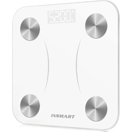 Розумні ваги INSMART для аналізу складу тіла, Bluetooth, додаток, вимірювання жиру, ІМТ, пульсу, м'язової маси, води, білка, кісткової маси, BMR, білі