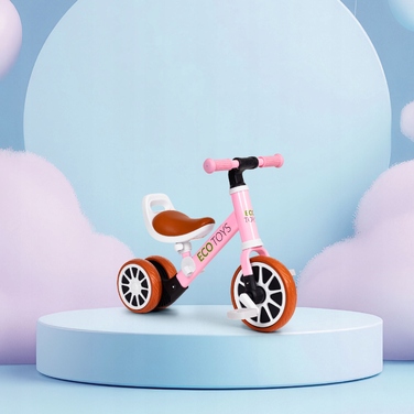 Дитячий велосипед 2в1: бігове триколісне авто з педалями, рожевий, ECOTOYS