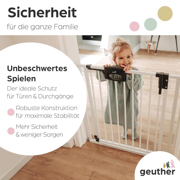Захисний бар'єр на двері Geuther Easylock Plus для сходів, дерев'яно-металевий, без свердління, двосторонній, сірий-натуральний (120,5-128,5 см)