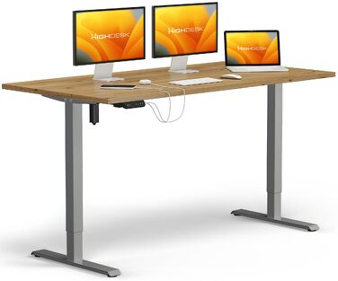 Електричний стіл KRIEG HighDesk SMART з регулюванням висоти - стіл для сидіння та стояння, 160x70 см, срібло/дуб