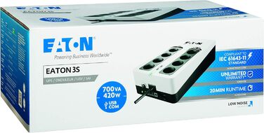 USV Eaton 3S Mini 36W для роутерів, камер та Smart Home (700VA/DIN) - Білий/Чорний