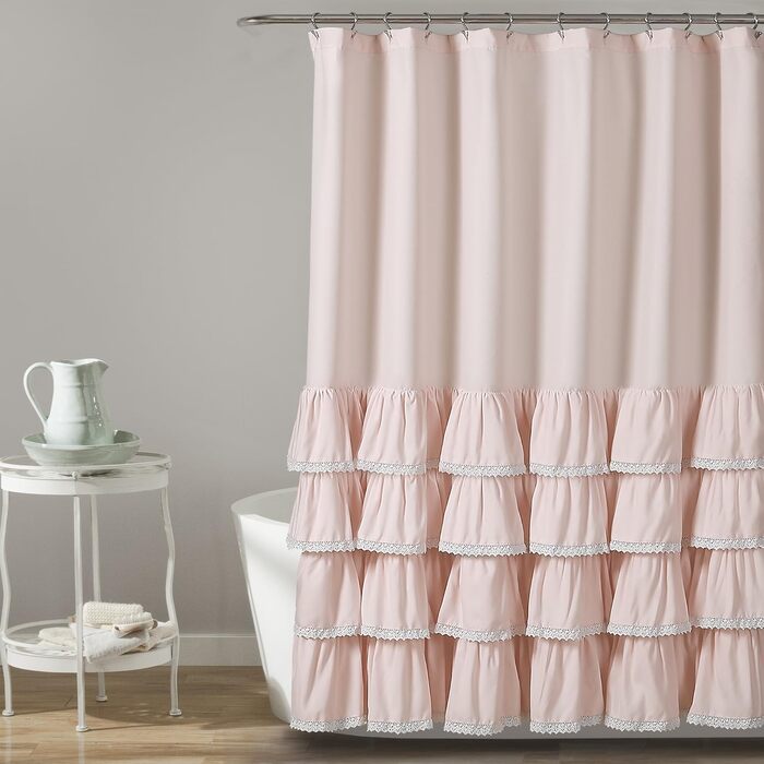 Шторка для душу Lush Decor Ella з рюшами, 183x183 см, червона