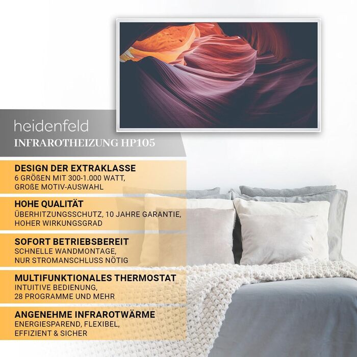 Інфрачервовий обігрівач Heidenfeld HF-HP105 | 10 років гарантії, 400 Вт, до 10 м², з термостатом, захист від перегріву, електрообігрівач (Bergsee)