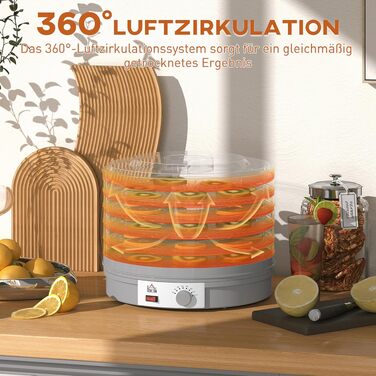Сушарка для продуктів HOMCOM 245W, 5 лотків, 35-70°C, для фруктів, овочів, м'яса, квітів, без BPA