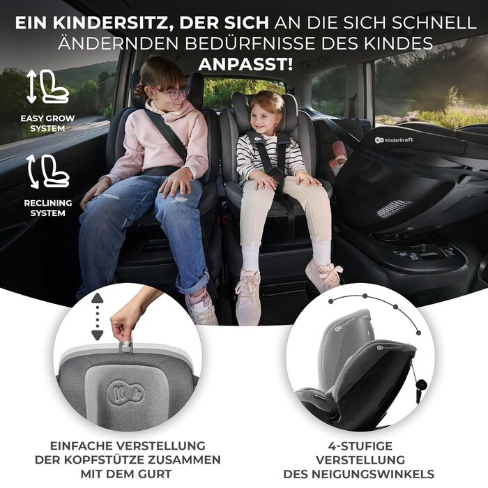 Дитяче автокрісло Kinderkraft XPEDITION2 I-Size 0-36 кг, обертальне 360°, з Isofix, регульована спинка та підголівник, для дітей 40-150 см, синє