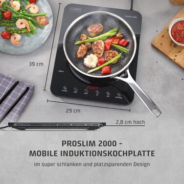 Плита індукційна CASO ProSlim 2000: 2000 Вт, сенсорне управління, 10 рівнів нагріву, автовизначення посуду, таймер