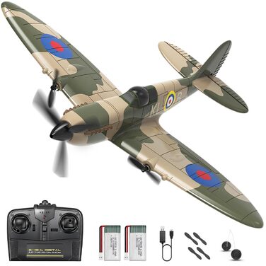RC літак Hawk's Work Spitfire 2.4GHz - радіокерований винищувач для дітей та початківців, готовий до польоту, 6-осьовий гіростабілізатор