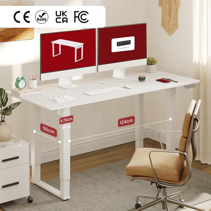 Ергономічний геймерський стіл SANODESK з електроприводом 180x80 см, білий - регульована висота, стоячи/сидячи