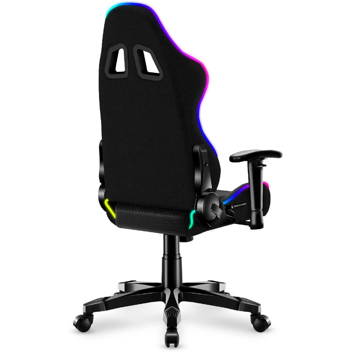 Ігрове крісло Huzaro Ranger 6.0 RGB Mesh з LED-підсвіткою для дітей, тканинне, до 130 кг, ергономічне, регульована висота, підголівник і поперекова підтримка, чорне