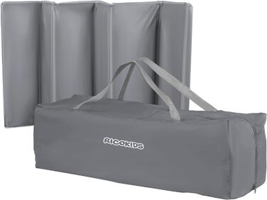 Дитяче ліжечко-манеж Ricokids, складане, 125x65x78 см, 15 кг, з матрацом, колесами з гальмами, знімний боковий вхід, сіре