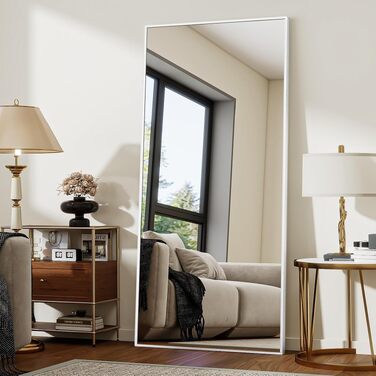 Дзеркало підлогове велике BEAUTYPEAK 76x180 см, повнорозмірне, настінне/підлогове, білий. Для спальні, вітальні, гардеробної.