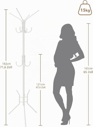Вішалка-гардероб Youyijia у формі дерева, металева, 182 см, 12 гачків, біла