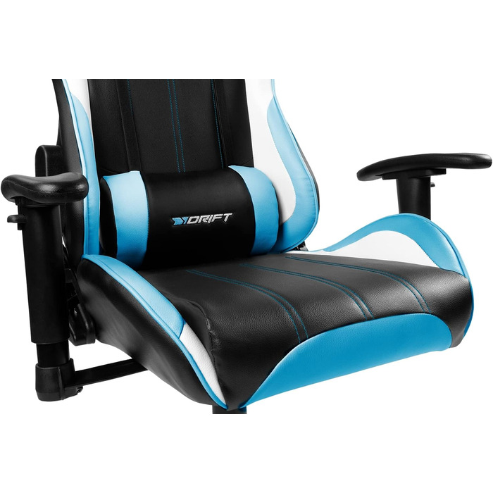 Ігрове крісло DRIFT DR175BUE, екошкіра, 2D-підлокітники, клас 4, обертове, чорний/синій