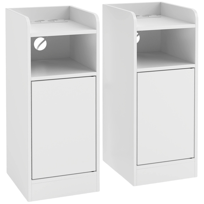 Набір з 2 приліжкових тумбочок із зарядною станцією, вузька тумба з відкритою полицею та регульованою вкладкою для спальні