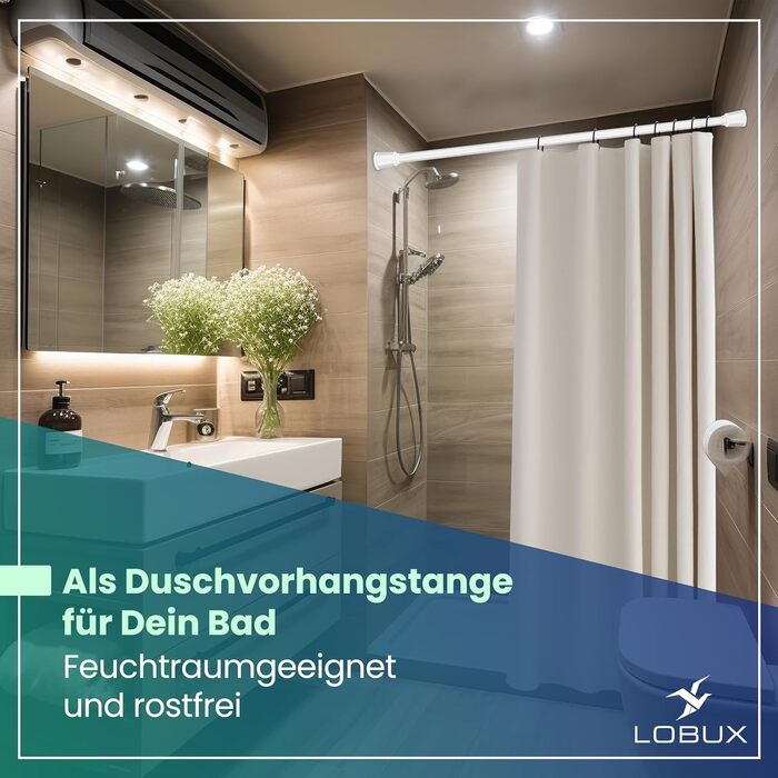 Телескопічний карниз для штор без свердління 110-250 см, Ø 32мм — розсувна штанга для душу, одягу та захисної сітки від котів, білий колір