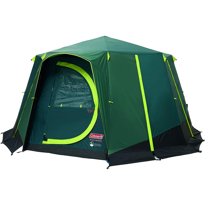 Намет Coleman Octagon з великими вікнами, 360° оглядом, сталевим каркасом, інтегрованою підлогою, водонепроникний, зелений/blackout, на 1 особу