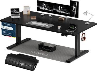 Регульований стіл Homall 200x80 см з USB-портом, електричний, з органайзером для кабелів, пам'ять позицій, для комп'ютера, чорний