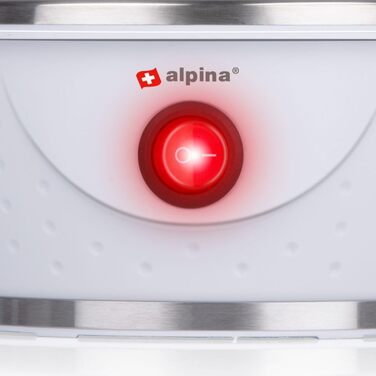 Електрична яйцеварка Alpina на 7 яєць, 320-380 Вт, з мірним стаканом, підставкою і голкою, 230 В, антиковзка основа, звуковий сигнал, для м'яких, середньої твердості та круто зварених яєць