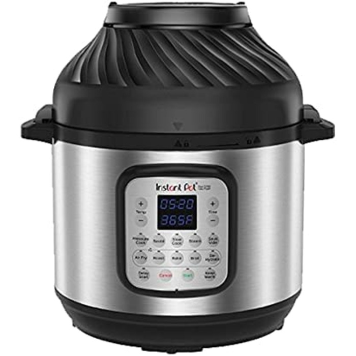 Мультиварка Instant Pot Duo Crisp 5.7 л з функцією аерофритюрниці 11-в-1, електричний скороварка, пароварка, дегідратор, гриль, з нержавіючої сталі, срібляста