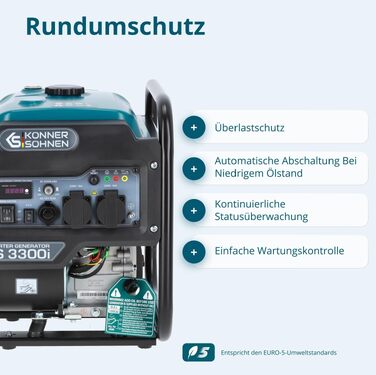 Інверторний бензиновий генератор Könner & Söhnen KS 4500i, потужність 4.5 кВт, чорний